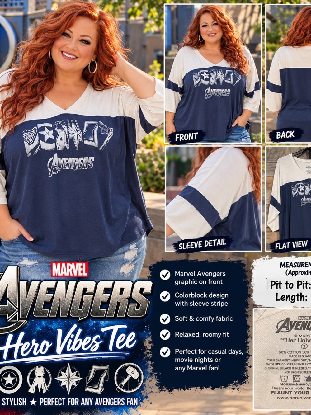 P168 💙 Avengers Assemble — Hero Vibes Colorblock Tee 5xl